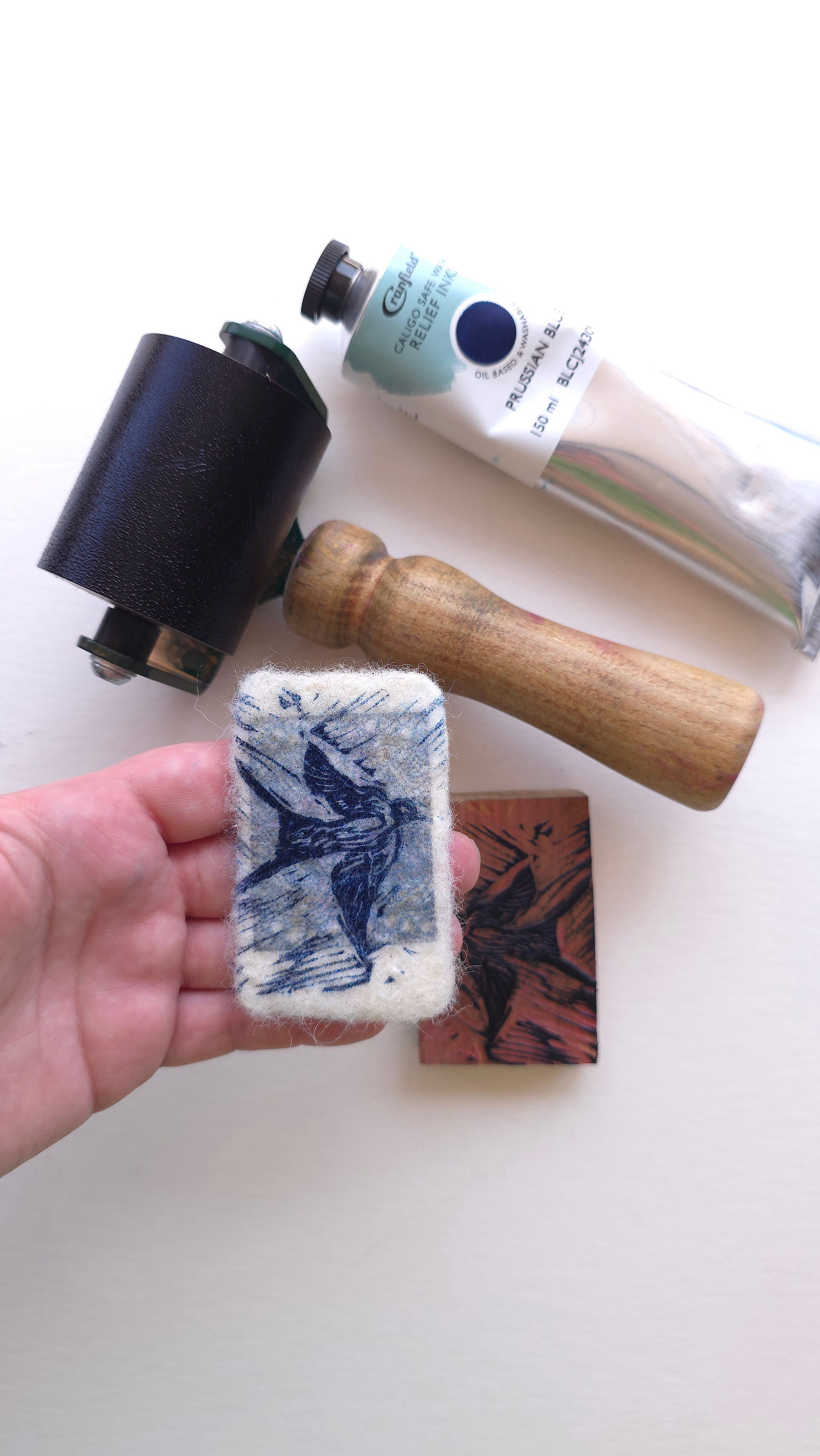 woodcut print in katsura wood by relief printmaker moatzart