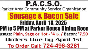 Sausage & Bacon Sale - Orders Due by April 1 - by P.A.C.S.O.