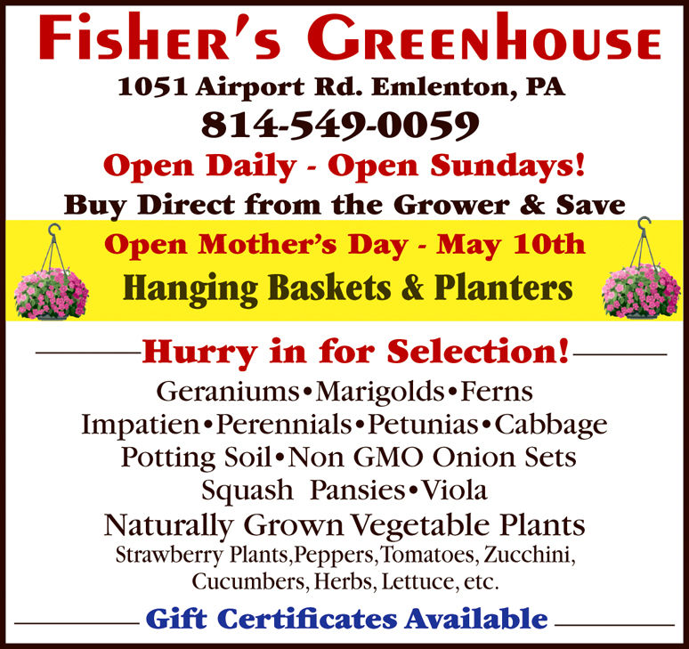Fisher's Greenhouse - Buy Direct from Grower & Save - Open Sundays - and Mother's Day