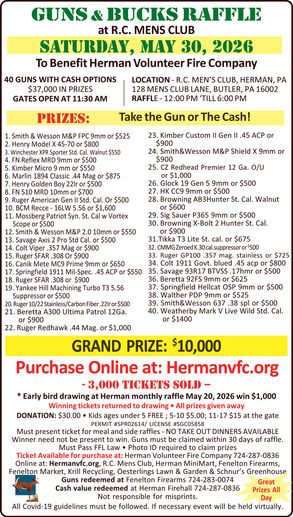 Herman VFC - Guns & Bucks Raffle - May 30