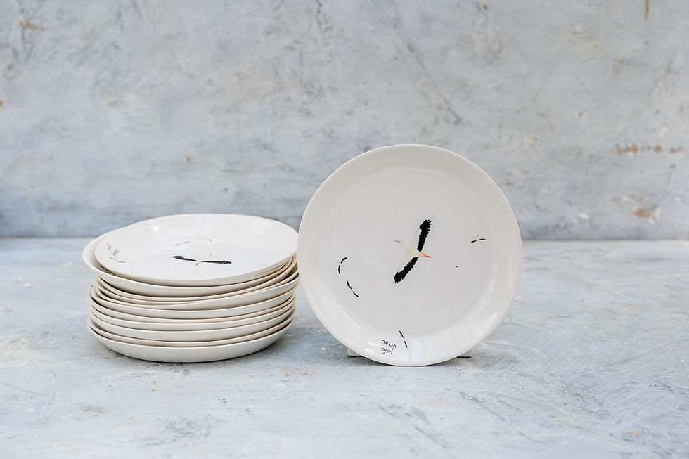 תמונה ממוזערת: צלחת קלה מקרמיקה בעבודת יד - מנה אחרונה נדידת ציפורים