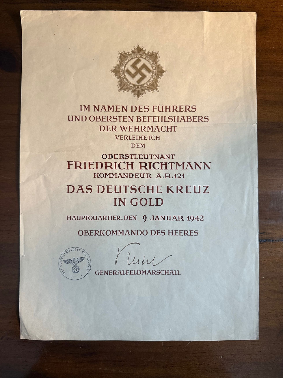 Thumbnail: Award Document Group  - German Cross in Gold and both Clasps to the Iron Cross
