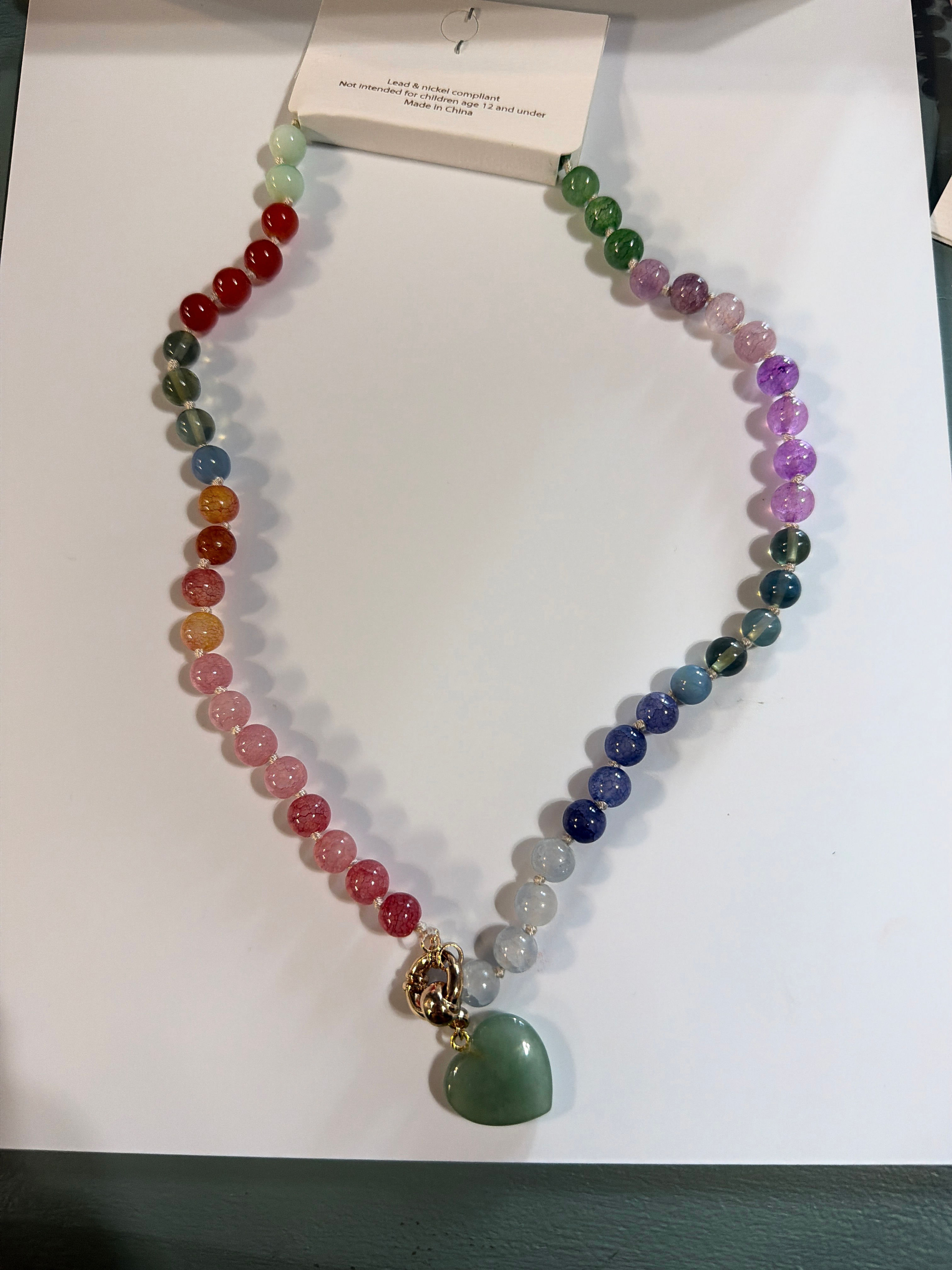 Multicolor Beaded Heart Necklace 