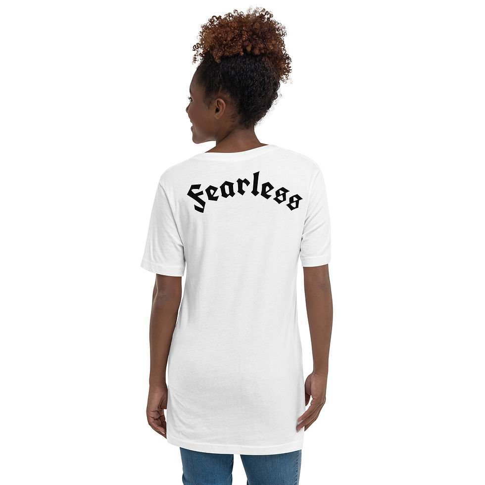 Thumbnail: 23:4 Fearless White V-Neck T-Shirt (Unisex/Men's Fit)