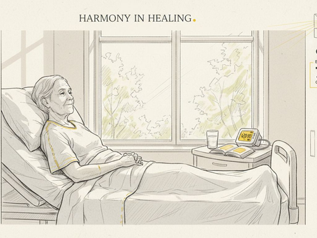 Patient in hospital bed near sunlit window