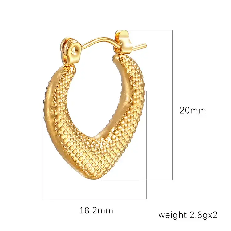 Thumbnail: Textured Gold-Plated Anti-Tarnish Hoop Earrings – Bold Teardrop Design