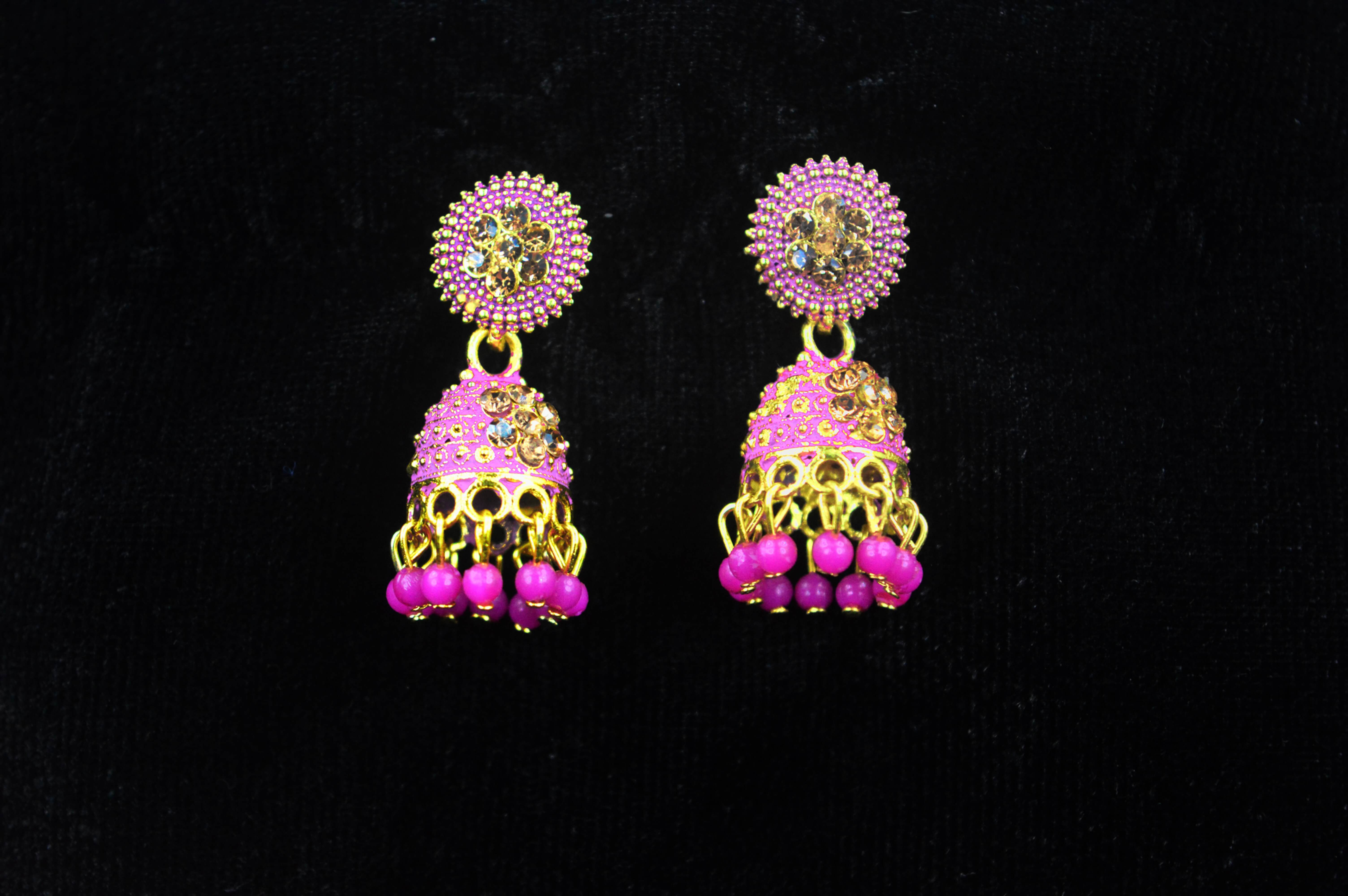 Giffygo Traditional Indian Pink Jhumka Earrings – Gold-Plated & Antique Finish