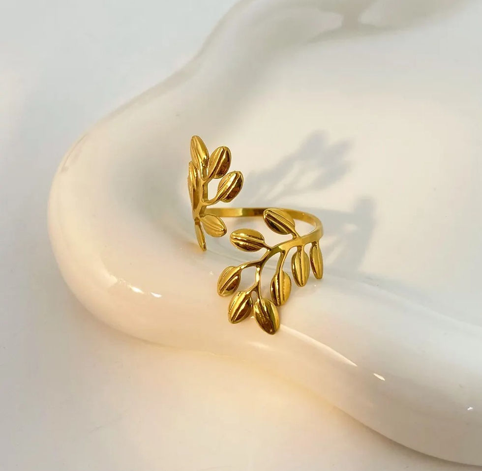 Thumbnail: Elegant Leafy Adjustable Ring for Women | Anti-Tarnish Gold-Plated Nature