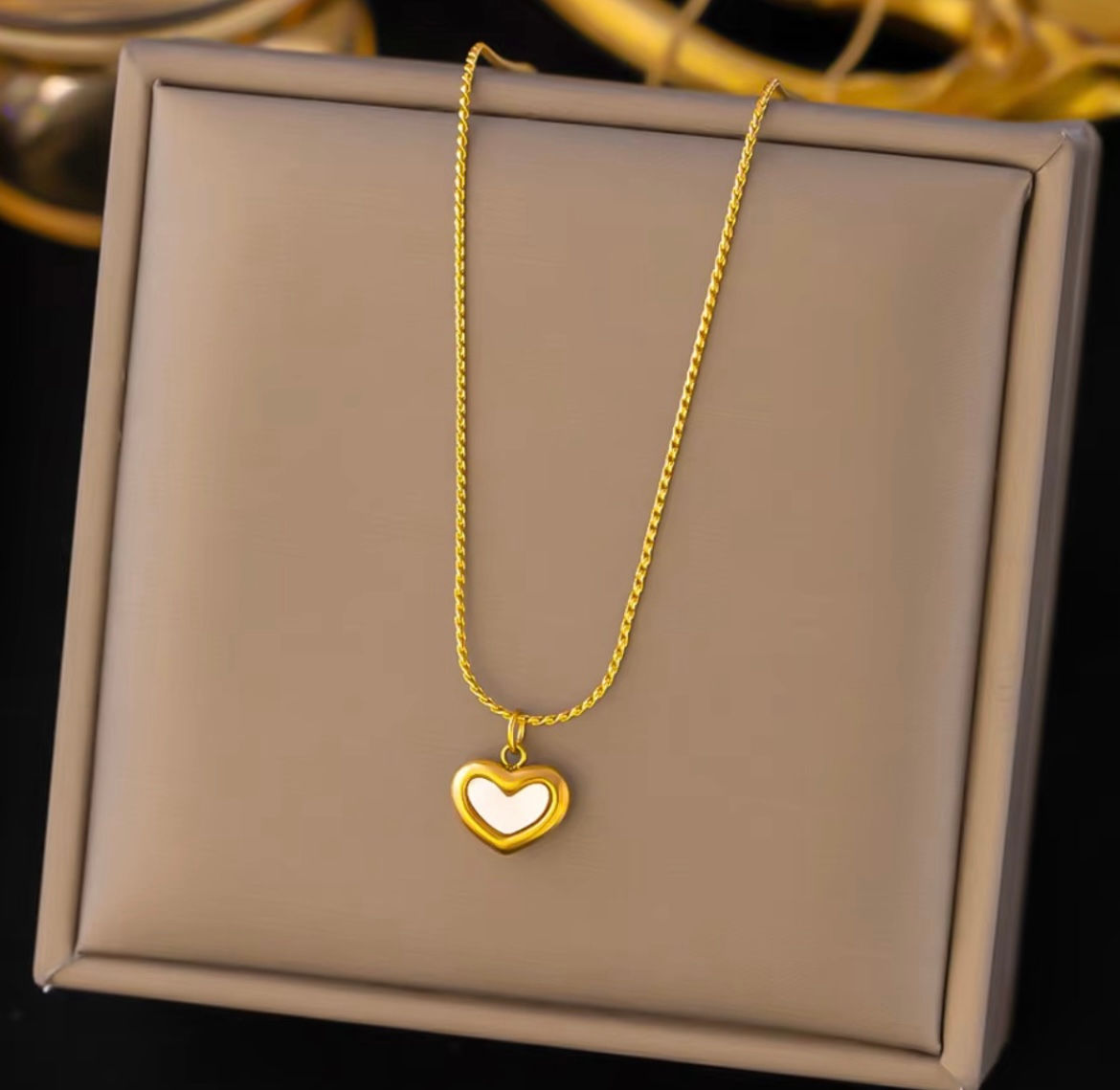 Anti-Tarnish White Enamel Heart Pendant | 18K Gold Plated Chain Necklace
