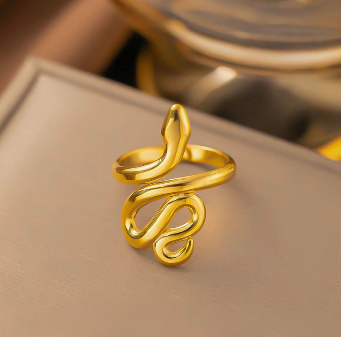 Gold Snake Ring for Women | Adjustable Anti-Tarnish Serpent Design Statement