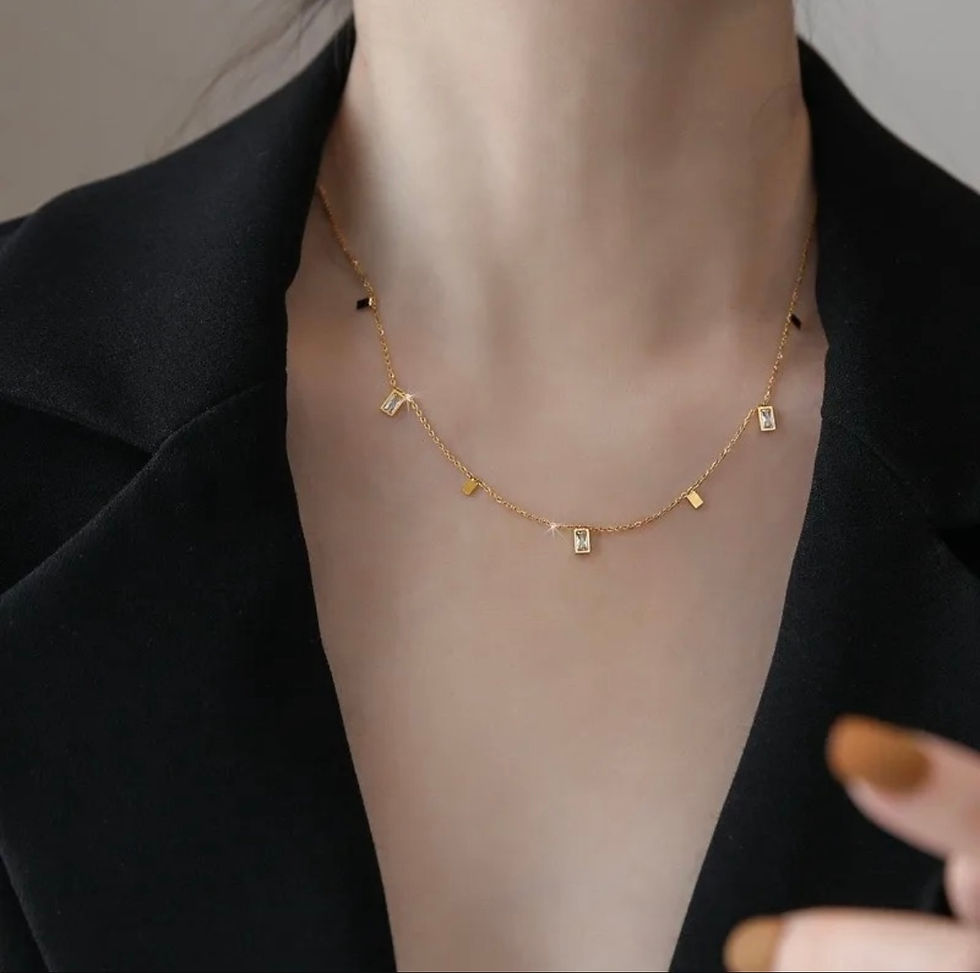 Thumbnail: Anti-Tarnish Gold-Plated Rectangle Charm Necklace for Women