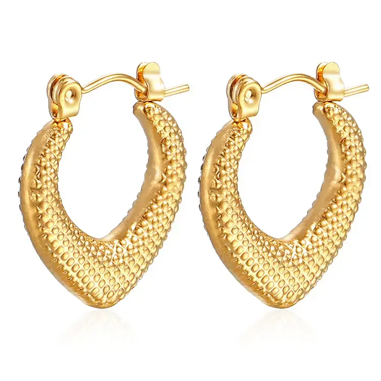 Textured Gold-Plated Anti-Tarnish Hoop Earrings – Bold Teardrop Design