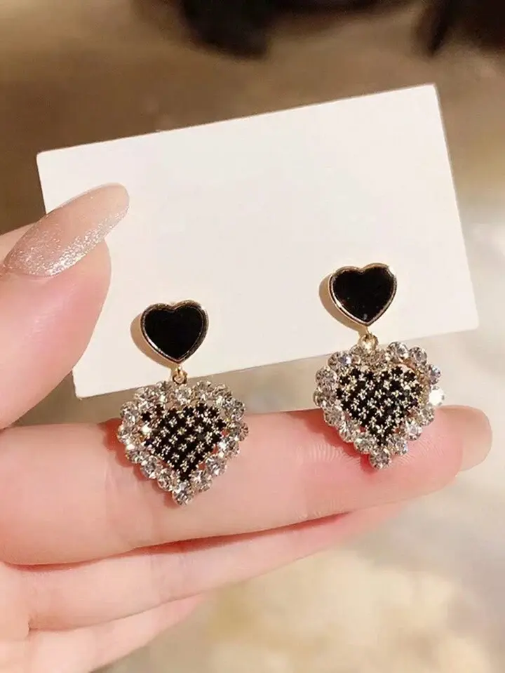 Thumbnail: Black Heart Zircon Earrings