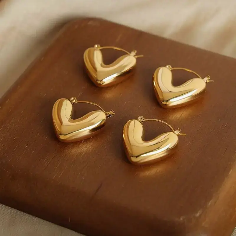 Gold Shell Heart Stud Earrings – Anti-Tarnish Textured Statement Jewelry