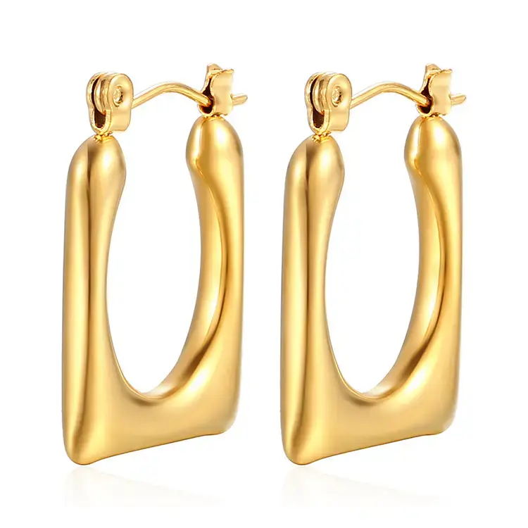 18K Gold-Plated Anti-Tarnish Square Hoop Earrings – Bold Geometric Statement