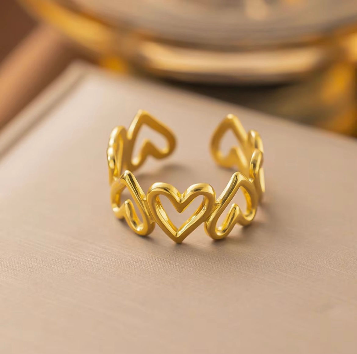 Adjustable Gold Heart Ring for Women | Anti-Tarnish Open Band Romantic Finger