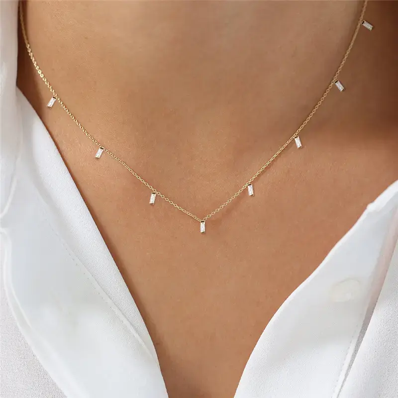 Elegant 925 Sterling Silver Gold-Plated Choker with Dainty Vertical Bar Charms