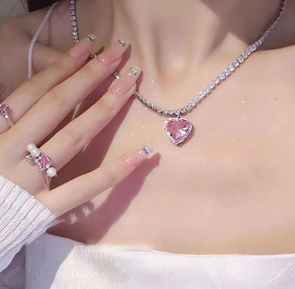 Thumbnail: Giffygo Pink Heart Stone Chain Choker Necklace – Fashionable & Chic Design