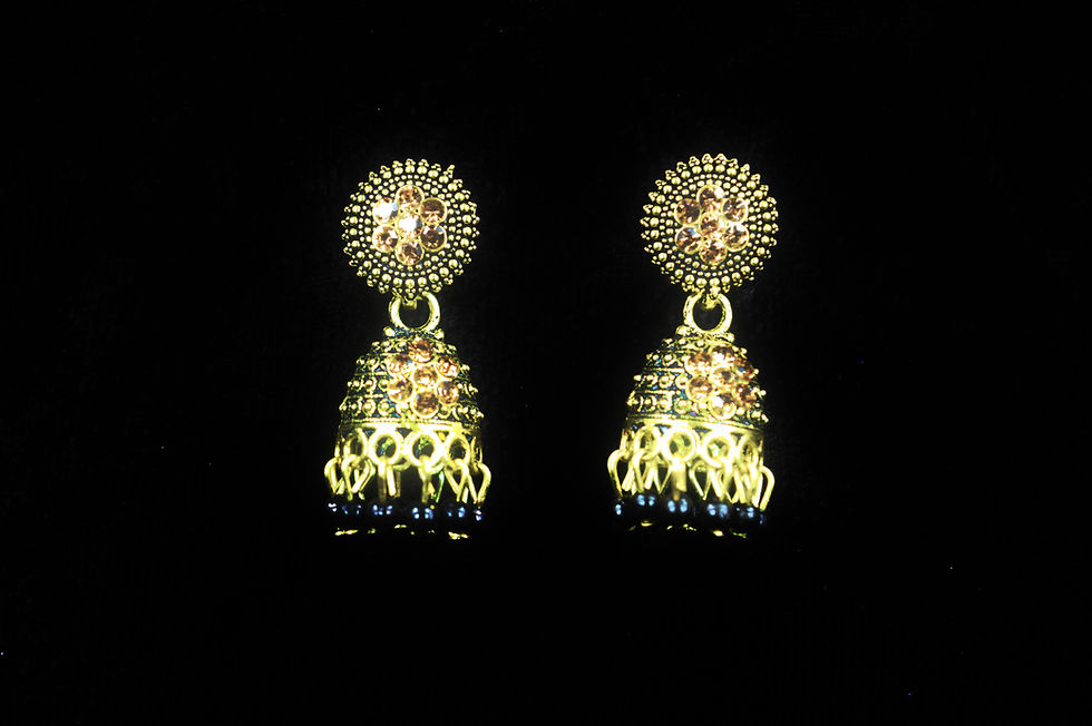 Thumbnail: Giffygo Traditional Indian Black Jhumka Earrings – Gold-Plated & Antique Finish