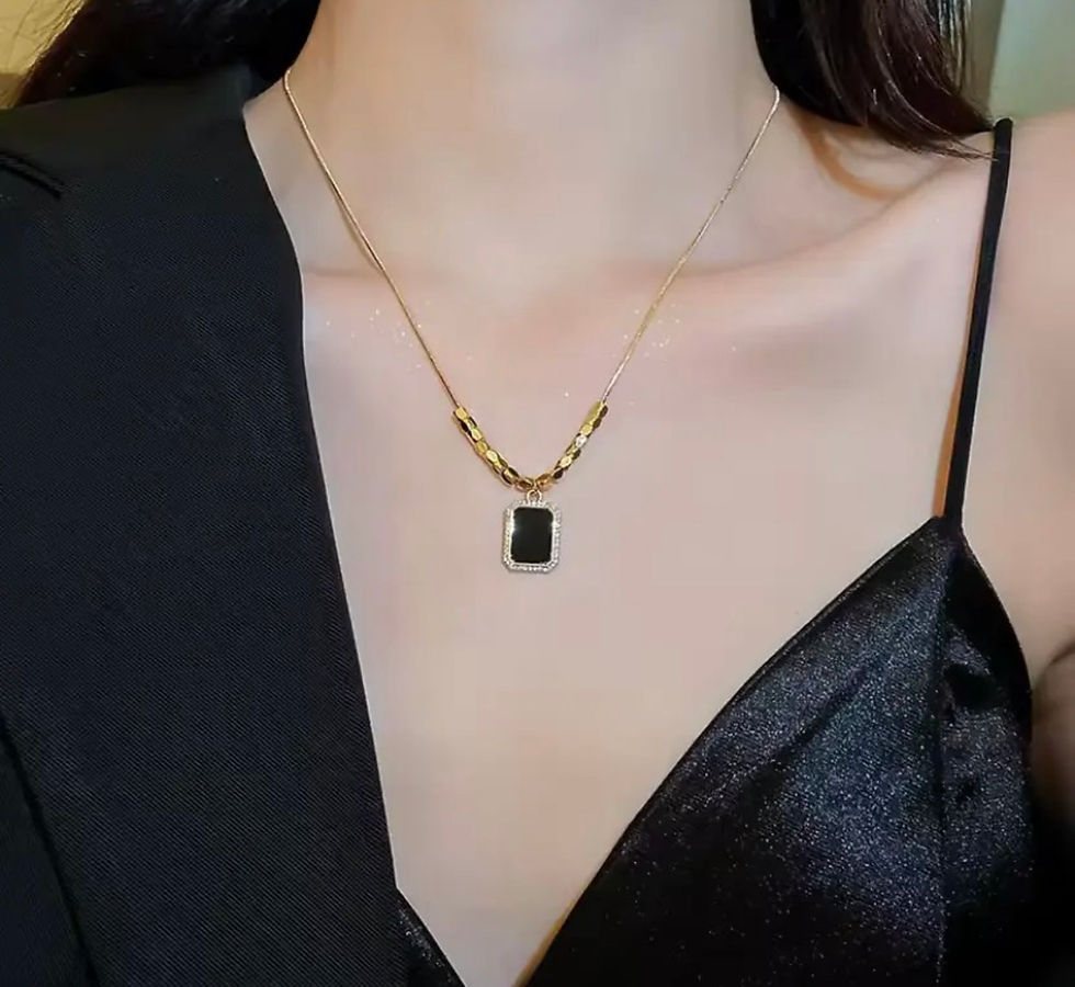 Thumbnail: Giffygo 16 Square Beads Black Pendant Chain Necklace – Bold & Edgy Jewelry