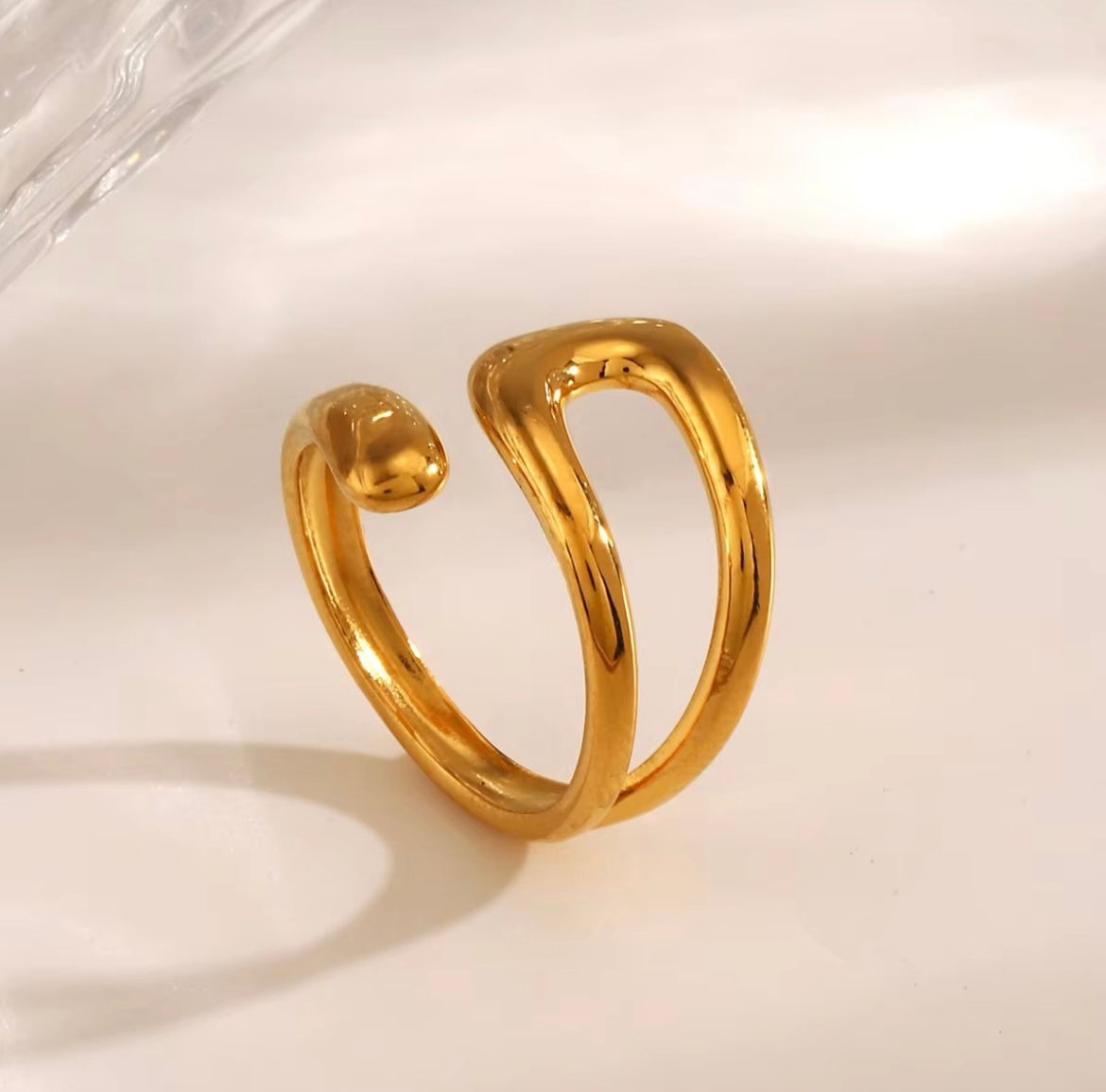 Gold Abstract Open Ring – Minimalist Adjustable Anti-Tarnish Statement Ring