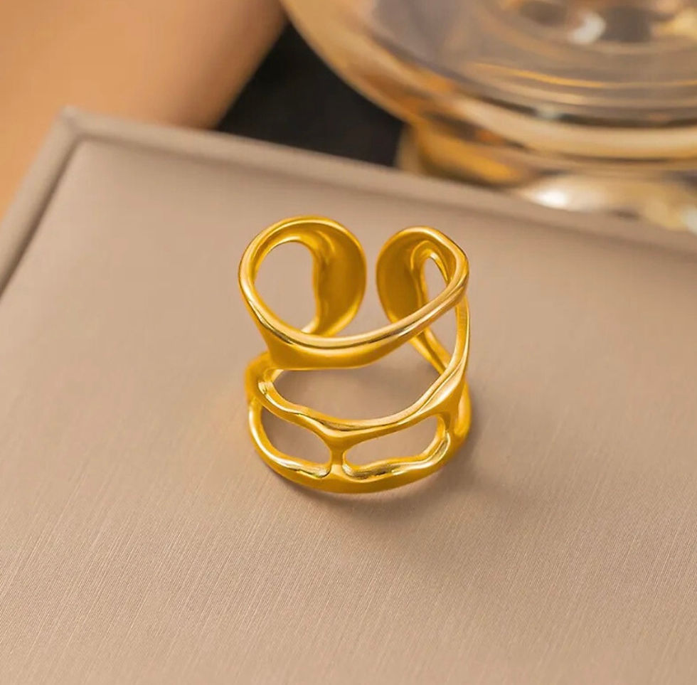 Abstract Wave Design Gold Ring | Adjustable Anti-Tarnish Statement