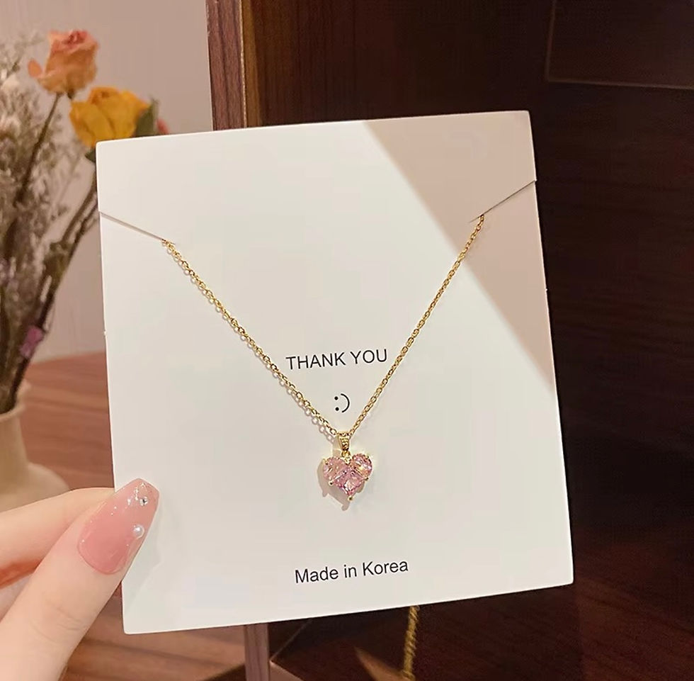 Thumbnail: Giffygo Pink Crystal Diamond Cut Heart Necklace Set – Luxury & Stylish Jewelry
