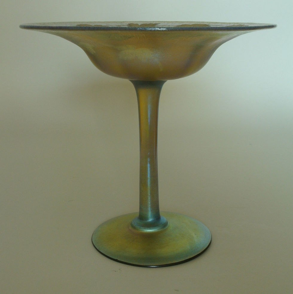 Glass Compote with Leaf Design Inside Rim