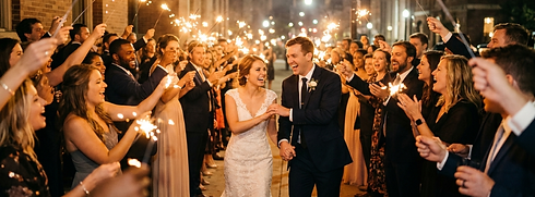 Bride and groom celebrating sparkler exit at romantic Dahlonega GA wedding