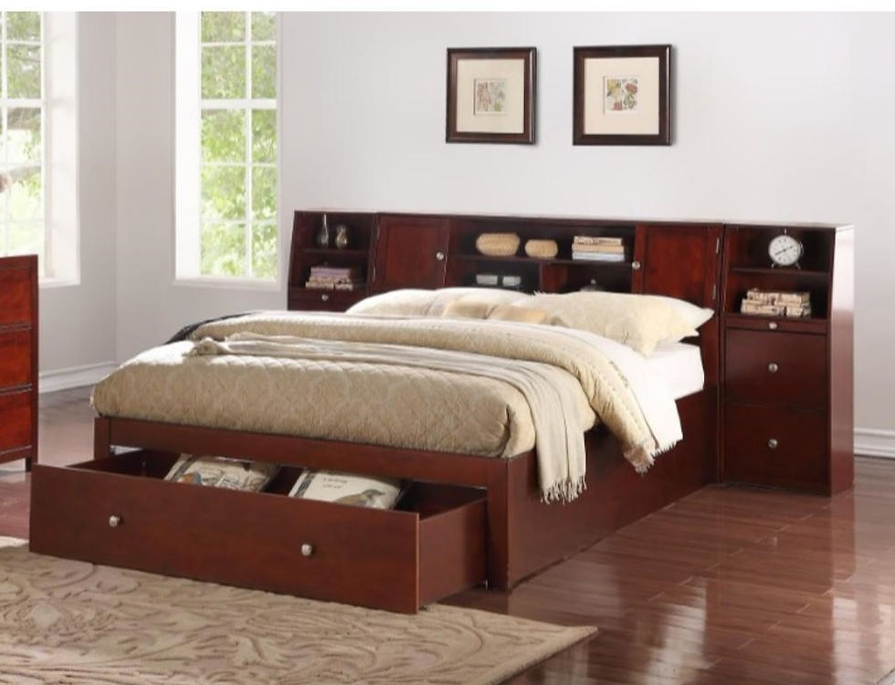 Queen Size Wooden Bed With Spacious Headboard