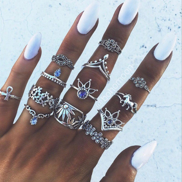 Miniatura: Bohemian Vintage Ring Set with Metal and Crystals