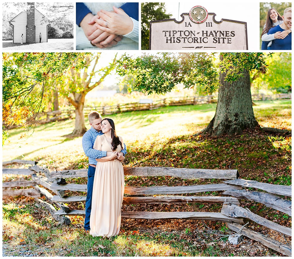 Couple embracing at Tipton-Hynes Historic Site on a sunny fall evening