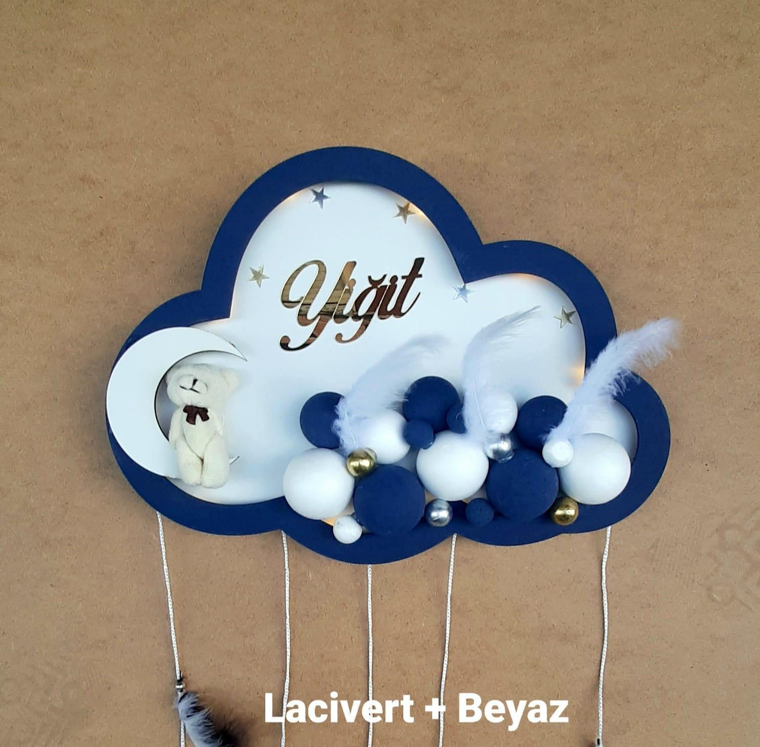 LACİVERT 2  BULUT KAPI SÜSÜ LEDLİ -KİŞİYE ÖZEL