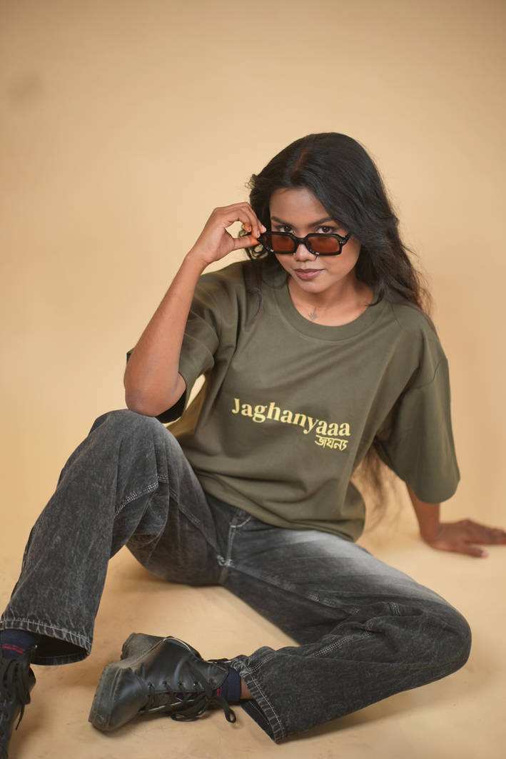 Jaghanyaa Green Printed Oversized Tshirt - Image 3