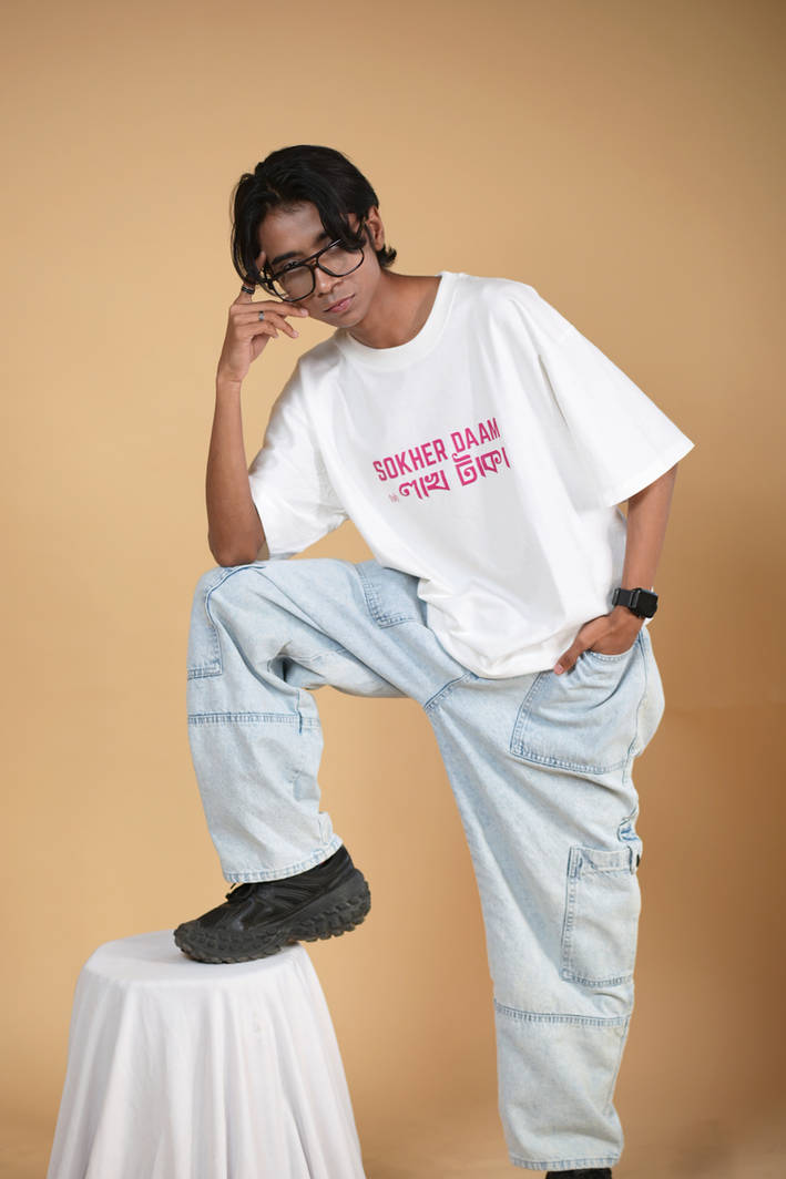 Shokher Daam White Printed Oversized Tshirt - Image 3