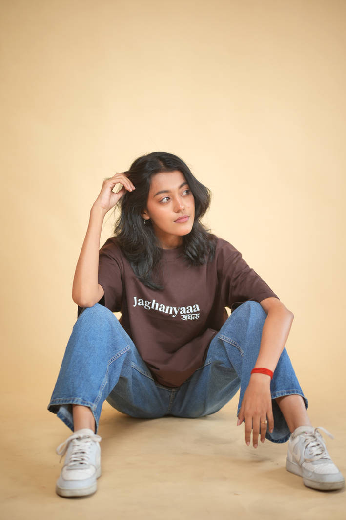 Jaghanyaa Brown Printed Oversized Tshirt - Image 4