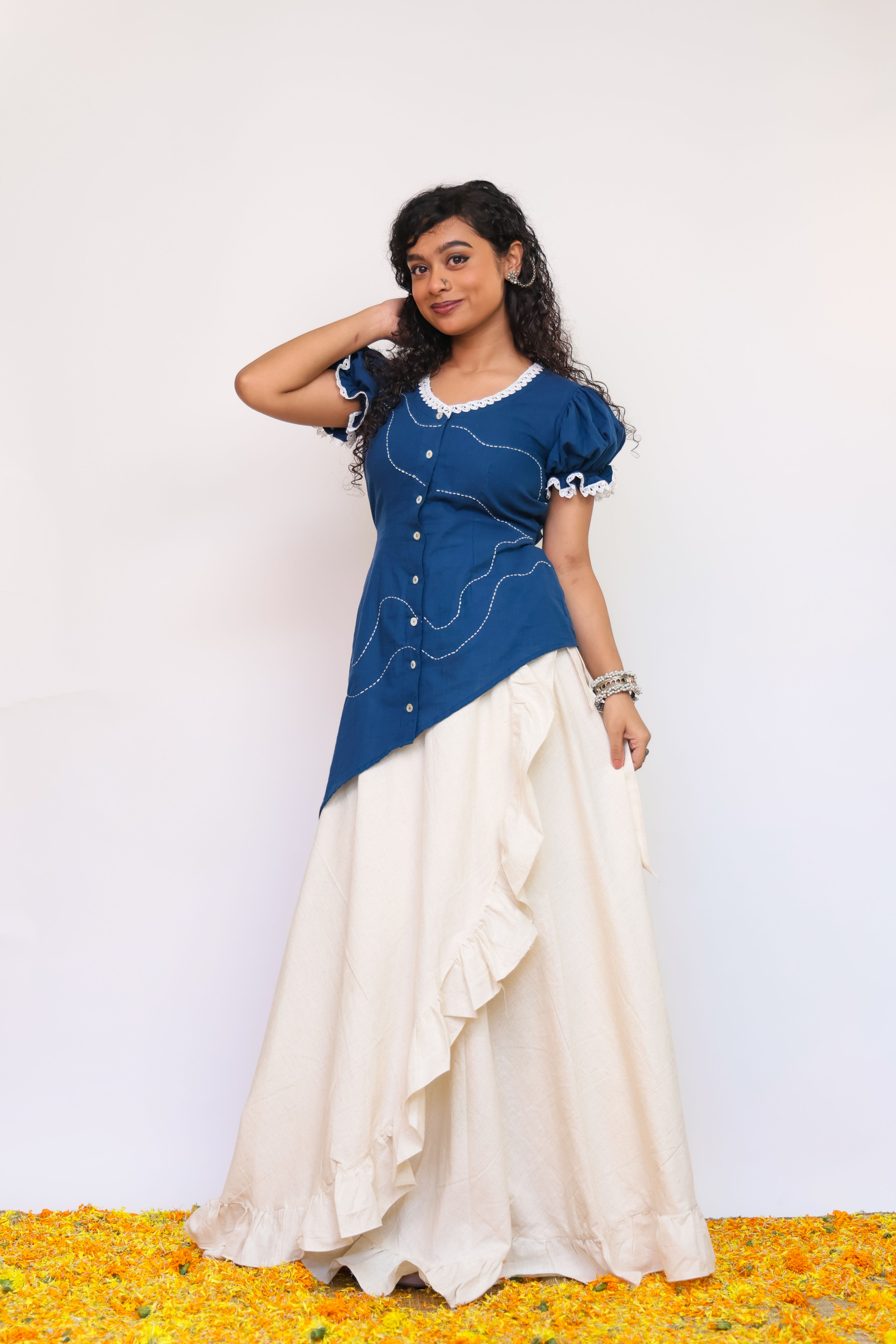 Jowar Bhata Blue Wrap Around Skirt Set