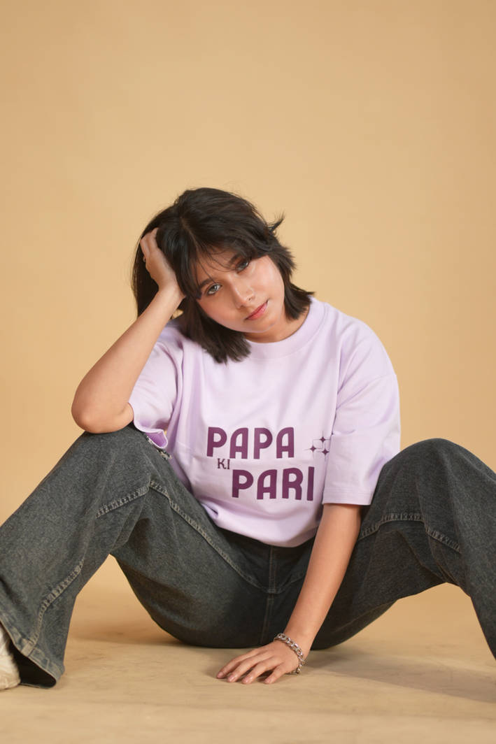 Papa Ki Pari Lavender Printed Oversized Tshirt - Image 3