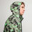 Thumbnail: Side profile close-up of hood on green pixel camouflage windbreaker.
