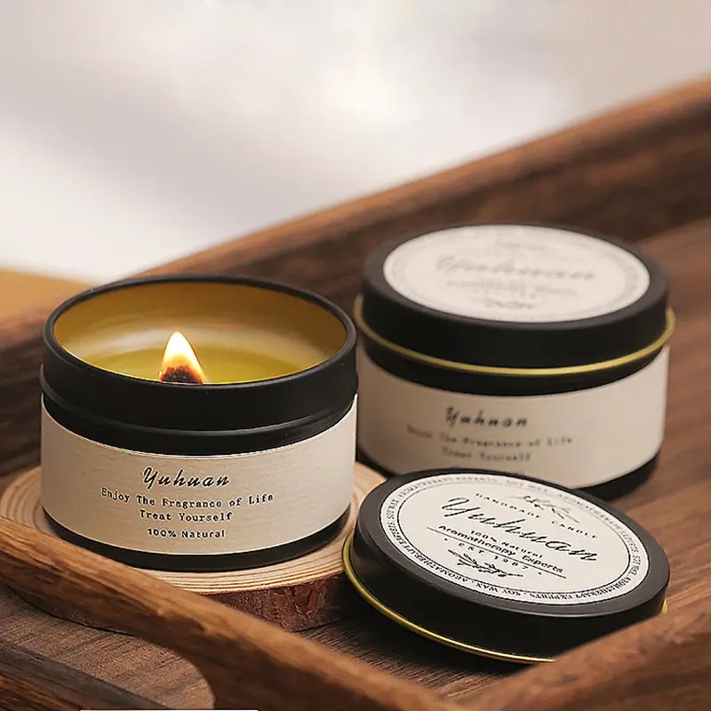 Thumbnail: Black Tin Can Scented Aromatic Candles Wooden Wick Candle