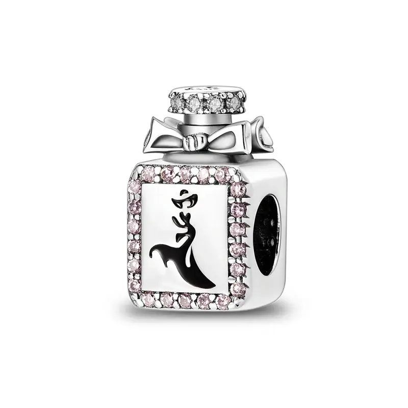 Thumbnail: 925 Sterling Silver Pink Series Charms Bow Tie Girl Cake Princess Beads Pendant