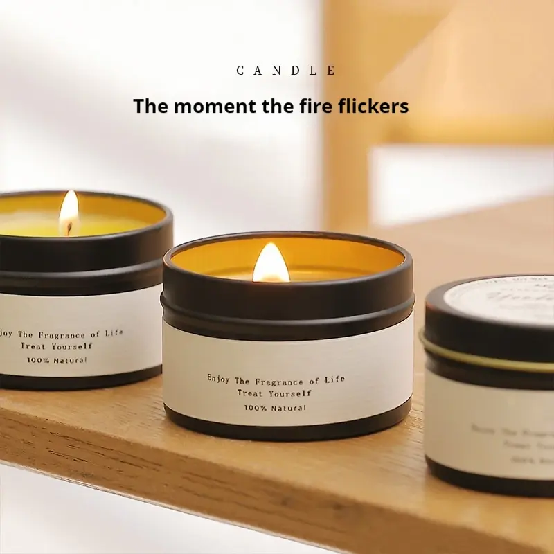 Thumbnail: Black Tin Can Scented Aromatic Candles Wooden Wick Candle