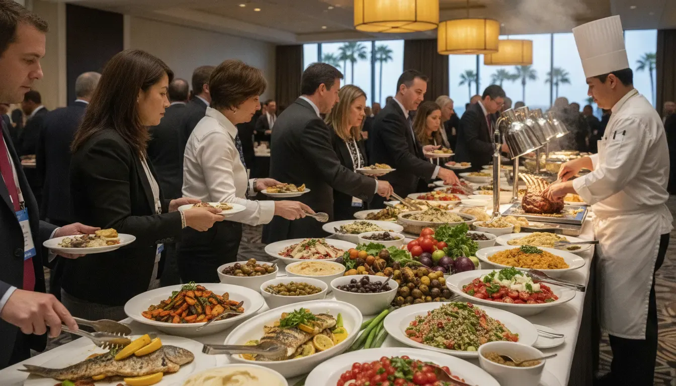 Chef-led conference lunch station with seasonal California produce in San Diego