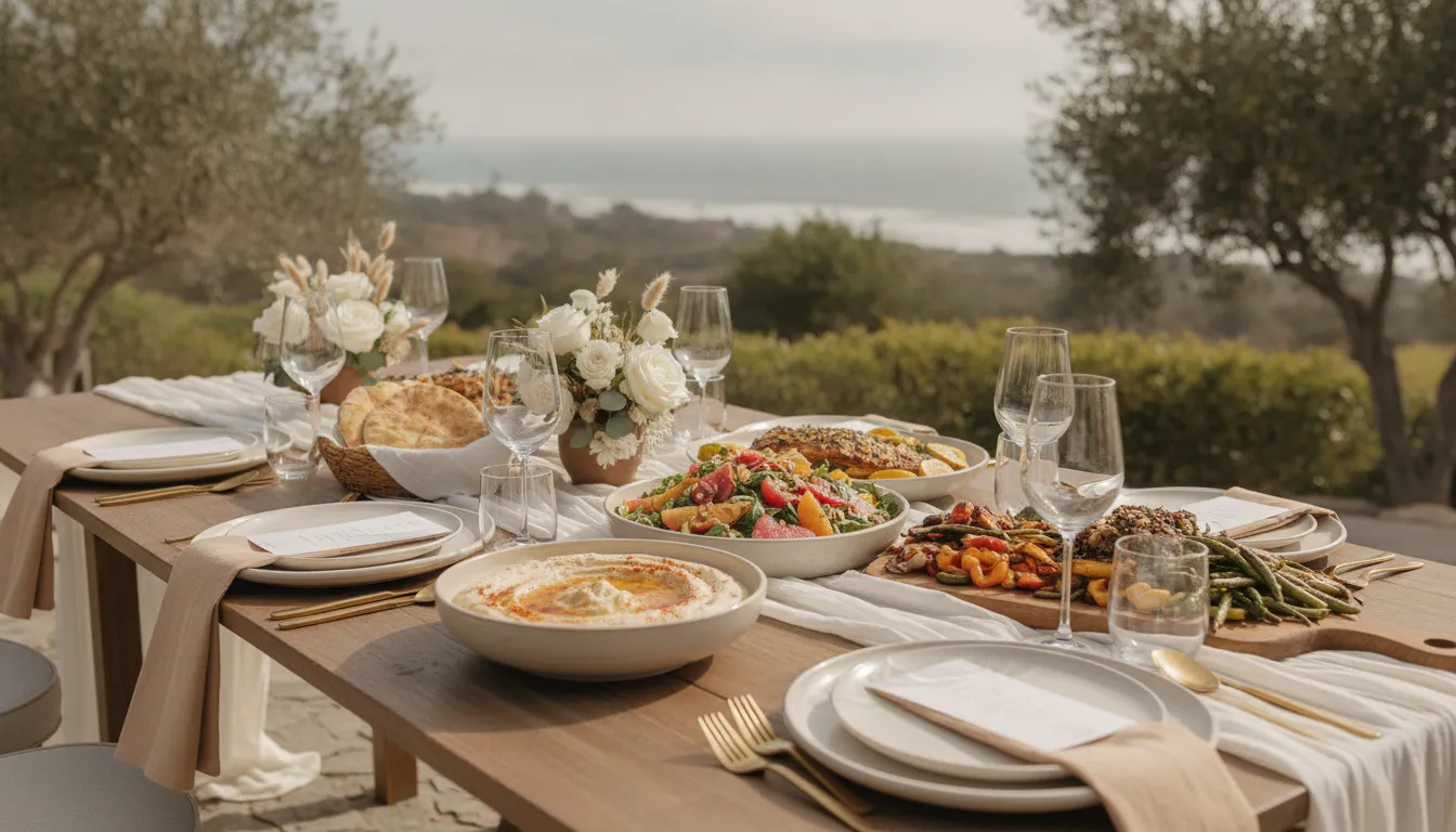 Elevated Mediterranean-inspired Bar Mitzvah menu with seasonal California ingredients