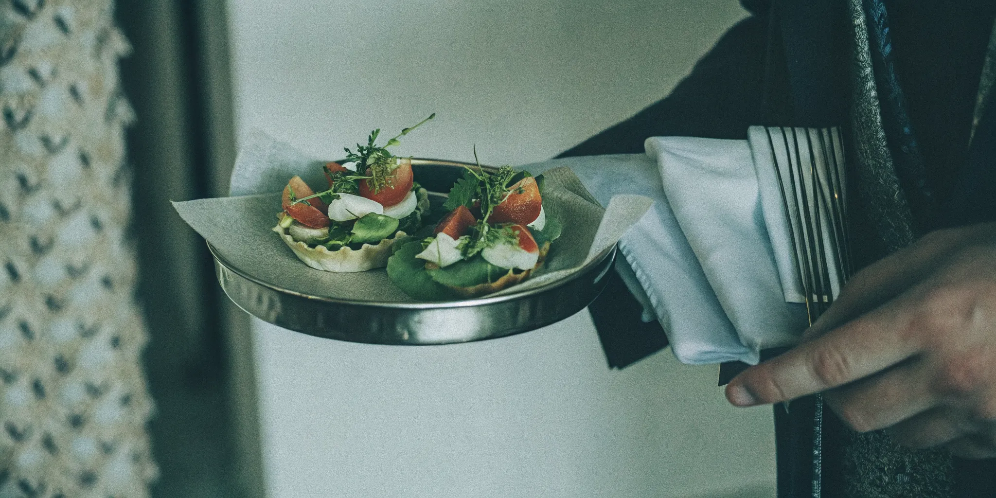 Beautifully plated wedding appetizer dish with fresh California ingredients and elegant garnish
