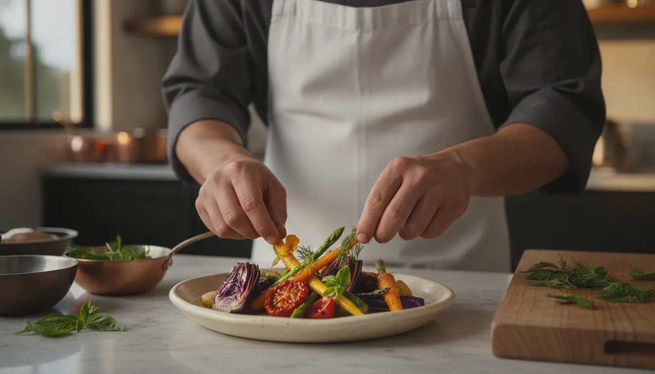 Chef preparing a seasonal dish for an intimate San Diego dinner