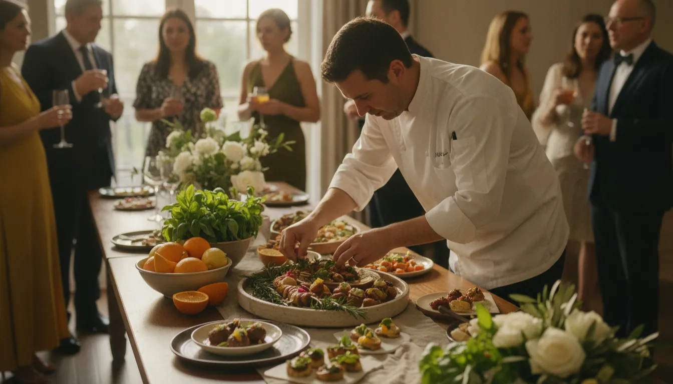 Chef arranging Mediterranean-inspired Bar Mitzvah cocktail-hour bites