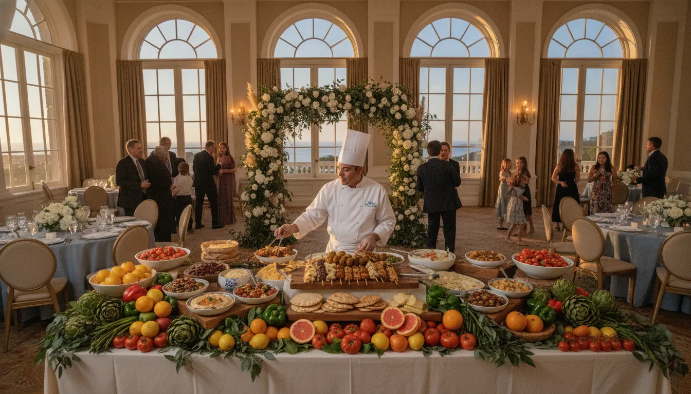 Seasonal reception dishes arranged for a San Diego Bar Mitzvah celebration