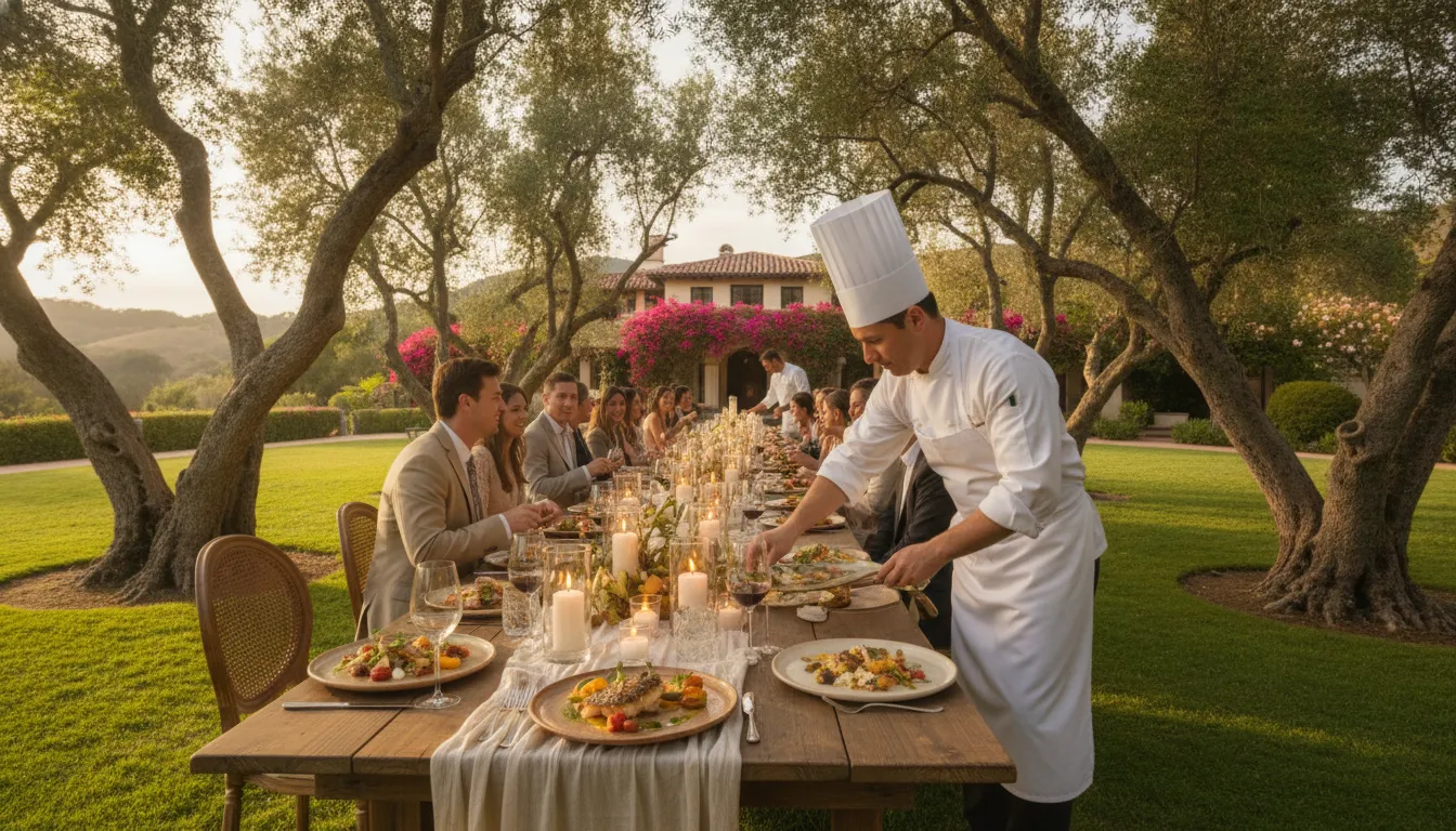 Chef preparing a seasonal wedding menu with California ingredients