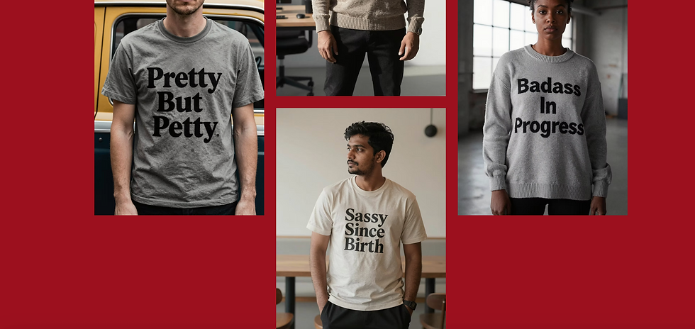 Generative marketing shirts with sassy slogans.
